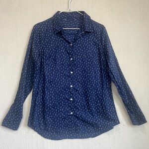 Gap Women's Floral Novelty Print Button Up Shirt Sz M Lightweight Navy Blue